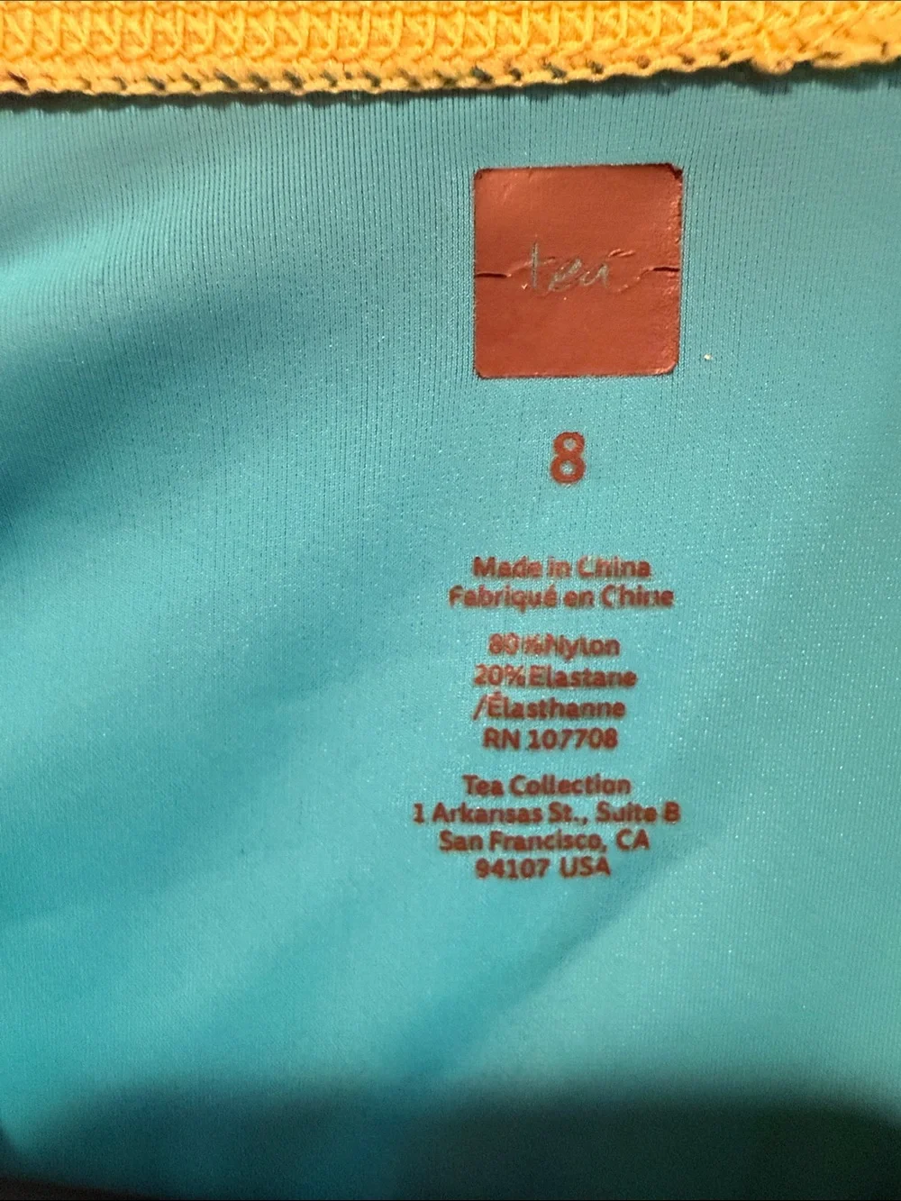 Tea rash guard multi color long sleeve top size 8 .